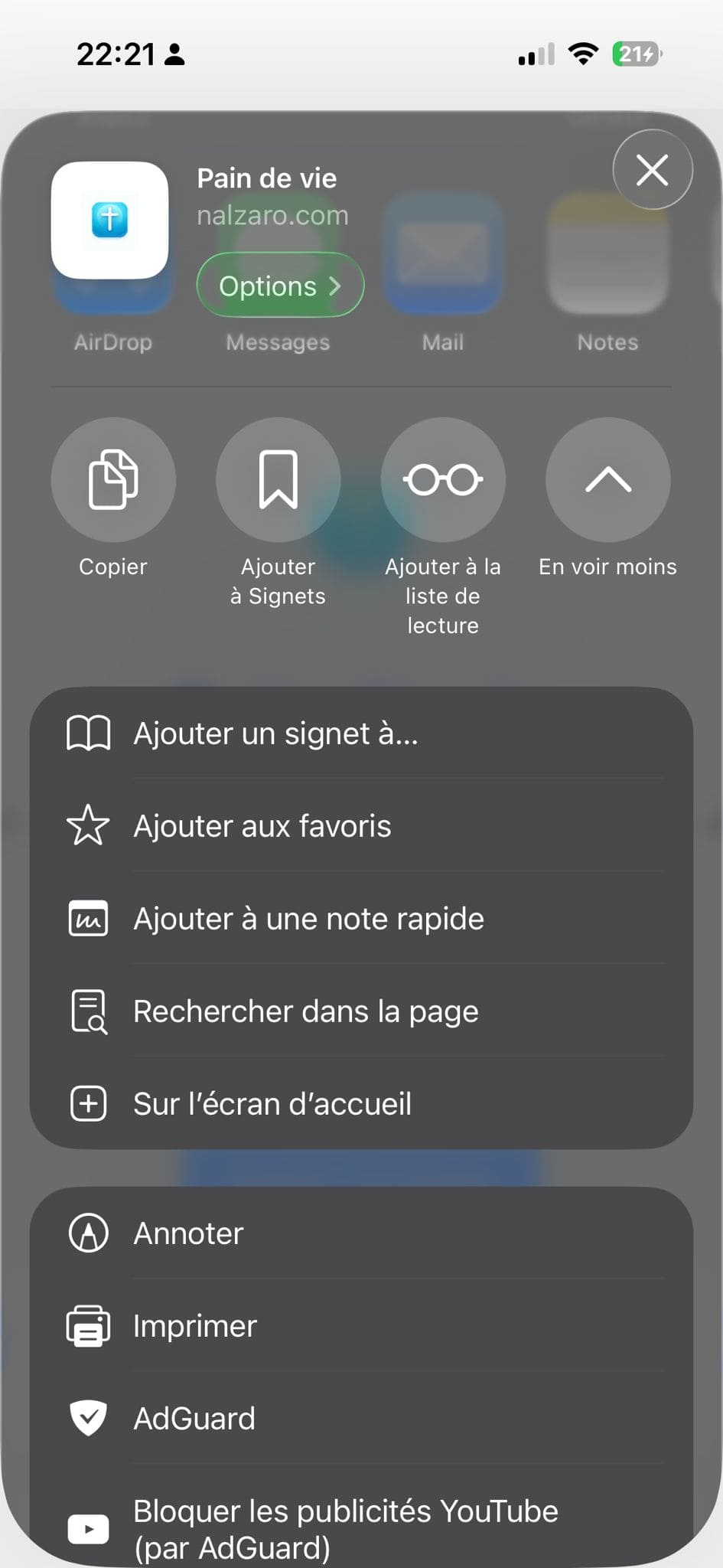Feuille de partage iOS avec l'option Sur l'écran d'accueil